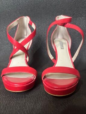 BCBGeneration Red Crisscross Ankle Strap Platform Heels